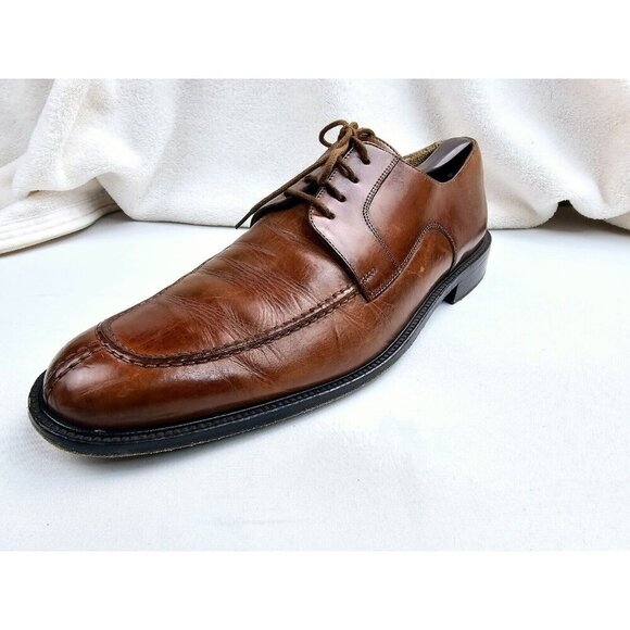 Johnston Murphy Size 11M Mens Brown Leather Low Lace Split Toe Dress Shoes Italy - Picture 2 of 13